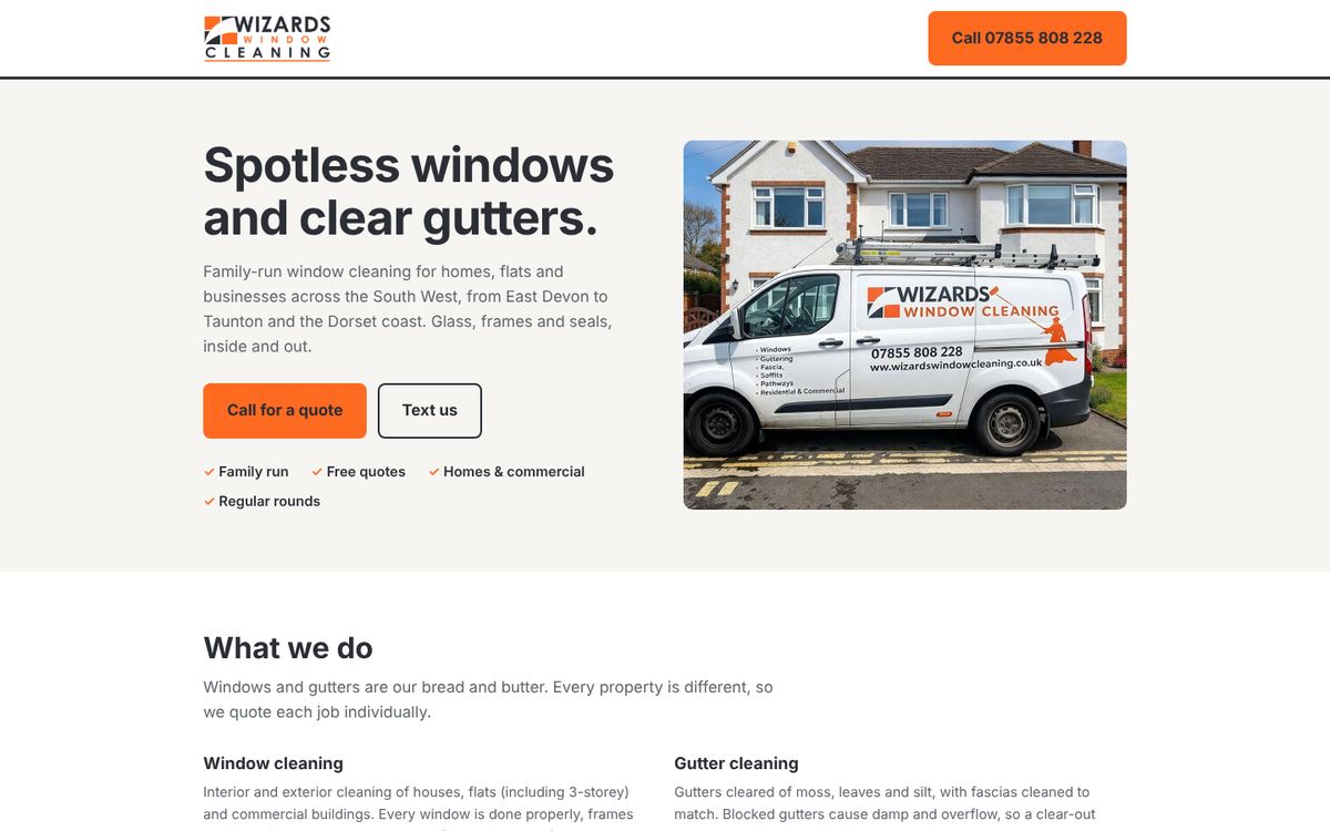 Wizards Window Cleaning website on a laptop
